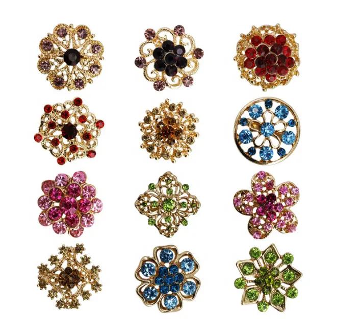 Green Color Rhinestones Flower Brooch Wedding Bouquets Alloy Crystal Designer Brooches And Pins Women Jewelry