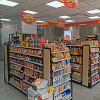 Étagère de présentation robuste en acier et bois pour supermarché, magasin de proximité et épicerie communautaire