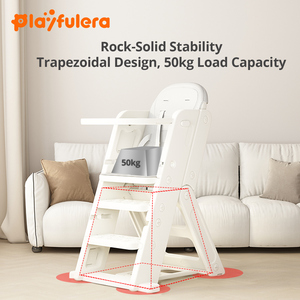 Silla Alta Multifuncional de Plástico para Niños, Silla de Comedor con Plato Deslizante, Asiento Ajustable, Plegable, Fácil de Limpiar - Product Image 4