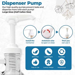 Bouteille distributrice de savon liquide pour lessive en verre transparent de grande capacité de 2 litres (67,6 oz) avec pompes pour détergent liquide et adoucissant pour tissus - Product Image 3