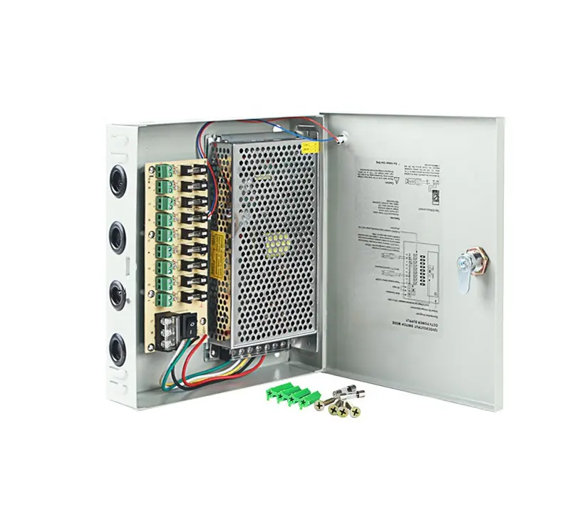 9 canaux 12 volts 120w alimentation à découpage boîtier CCTV 110-120v/200-240v AC à DC 12V 10A caméra de sécurité cctv