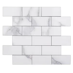 12*12 inç beyaz mermer ahşap ev dekoratif su geçirmez sopa ve gitmek duvar karosu Backsplash kabuğu ve sopa mozaik
