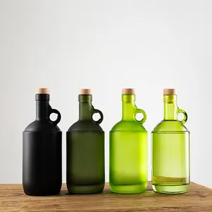 Bouteille de liqueur en verre de 750ML avec bouchon en liège, contenant transparent vert foncé