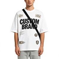 T-shirt blanc à imprimé graphique surdimensionné personnalisé, manches courtes, streetwear pour homme