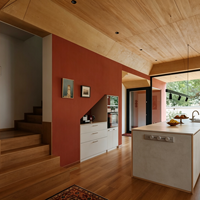 Plan d'étage et rendu 3D personnalisés de villa moderne en terre cuite et bois, avec services de consultation approfondie
