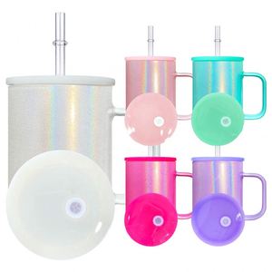 Tazas de Café de Vidrio Holográficas Brillantes de 17 oz para Sublimación, Tazas de Vidrio Brillantes de Colores de 17 oz con Asa y Tapa de Plástico PP - Product Image 1
