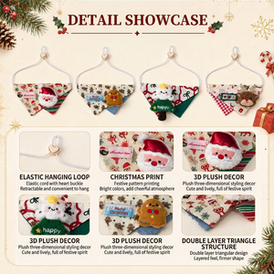Bandana Triangulaire Festive pour Animaux de Compagnie, Accessoire de Cou Réglable et Élastique pour <span class=keywords><strong>Chats</strong></span> et Chiens <span class=keywords><strong>avec</strong></span> Ornements de Poupées 3D, Écharpe de Noël pour Animaux - Product Image 4