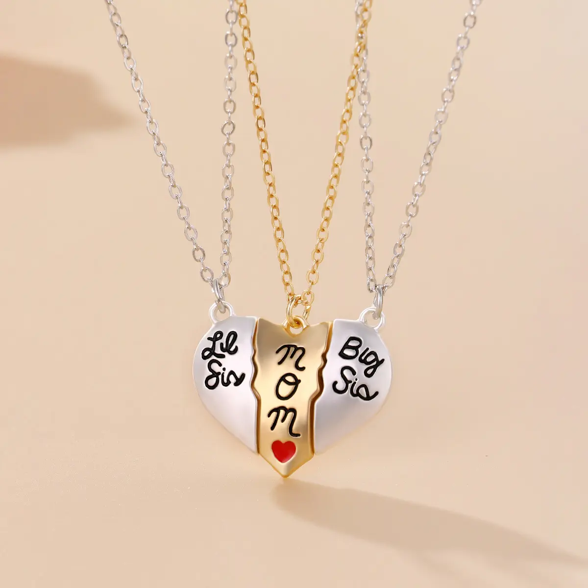 Kalung Cinta sambungan modis 3 buah Set kalung batu Magnet perak emas untuk perhiasan anak orang tua Hari Ibu