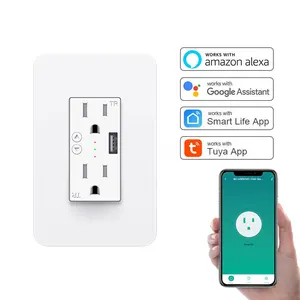 Tomada elétrica tuya 120v 15a, receptor de tomada elétrica eua, usb, inteligente, tomada elétrica inteligente