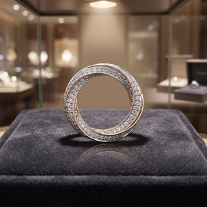 Élégante bague en or blanc 14 carats plaqué rhodium, classique, à bande torsadée entrelacée, avec diamants naturels taille brillant, pour fiançailles et mariage - Product Image 1