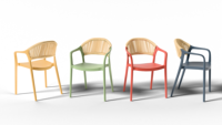 Chaise d'extérieur empilable en plastique PP avec accoudoirs, idéale pour jardin, terrasse et salle à manger, avec corde, pour mobilier de salon - Prix usine