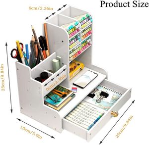 Moderno PVC blanco escritorio ordenado Caddy DIY portalápices organizador de bolígrafos cajón Oficina papelería organizador de escritorio para la escuela en casa - Product Image 2
