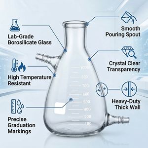 Frasco de Filtración al Vacío de Vidrio Borosilicato Premium de 1000 ml, con Brazo de Doble Lado, Pared Gruesa y Resistente, para Laboratorio y <span class=keywords><strong>Química</strong></span> - Product Image 3