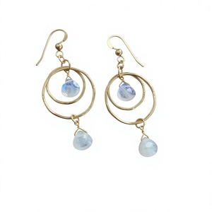 Vintage 925 Silver <b>Rainbow</b> Moonstone <b>Drop</b> Earrings Bezel Set Oval Women's Everyday Wear Jewelry - Product Image 1