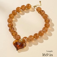Collar de Moda con Colgante de Corazón y Cuentas de Resina Hechas a Mano, Joyería de Verano para Mujer