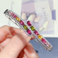Bracelet jonc ouvert classique en argent 925 avec tourmaline naturelle, bijoux fins de luxe certifiés CMA pour fiançailles et mariage