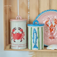 Pot en céramique JOYYE sur le thème de la mer, motif peint à la main de crabes et de poissons, couvercle en corde tressée, pot de conservation hermétique pour aliments