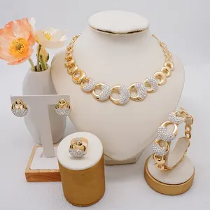 CJ1050 diamond jewelry set luxury necklace big women silver earring bracelet set wholesale