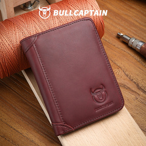 BULLCAPTAIN New Vintage Genuine Leather Men <b>Wallet</b> Cowhide RFID Short Billfold Coins Purse Business Bank ID Credit Card <b>Holder</b> - Product Image 1