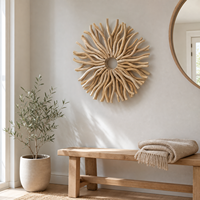 Décoration murale en bois naturel effet soleil 25,4 cm, artisanale, style bohème, 25,4 x H3,5 cm