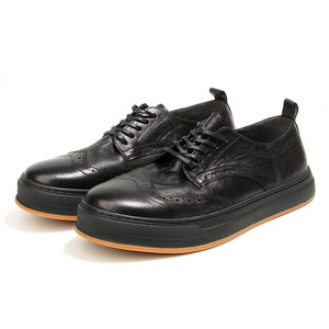 Washed Horsehide Men's Brogue <b>Leather</b> Shoes Lace-Up Casual <b>Sneakers</b> Cushioned Youth Style Brown - Product Image 5