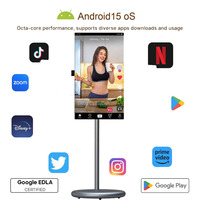 Téléviseur intelligent portable LED de 27 pouces avec écran tactile rotatif, Android 15, haut-parleur intégré, design sur pied, alimenté par batterie