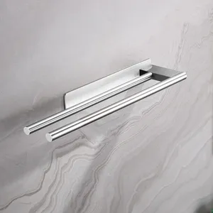 Bathroom Non Perforated Self Adhesive Towel Rack Holder 304 Stainless Steel Kitchen Double Towel Hanger