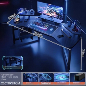 華新モダンスタイル伸縮式長方形カーボンファイバーゲーミングデスク、収納引き出し付き、ホームオフィスやリビングルームに十分な大きさ - Product Image 6