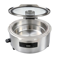 Ensemble de réchauds hydrauliques ronds, chauffe-plats électrique en acier inoxydable 304 avec couvercle en verre, pour banquets et buffets d'hôtel
