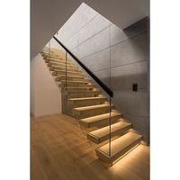 Escalier flottant au design moderne Garde-corps en bois massif et verre Escaliers de ménage durables pour une utilisation en appartement Version la plus récente