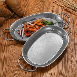 Bandeja de Servir Ovalada Retro de Acero Inoxidable con Doble Asa para Mariscos, Arroz, Filetes, Platos Occidentales, Uso en Hoteles, Café y Té - Product Image 2