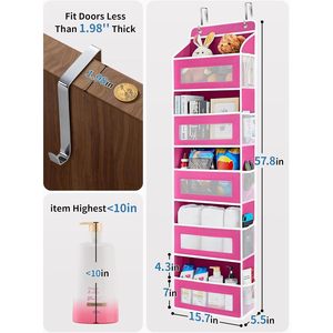 Organisateur de rangement à suspendre sur la porte, 5 étagères, rose bonbon, pour chambre, salle de bain, chambre d'enfant - Product Image 3