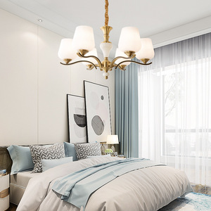 Lusso soggiorno lampadario in ottone giada luce pendente villa grande soffitto rotondo lampada a sospensione camera da letto illuminazione retrò classica - Product Image 3