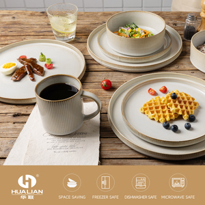 Bộ đồ ăn sứ tráng men phản ứng hiện đại với đĩa, bát, cốc, bộ đồ ăn gốm sứ dùng cho gia đình, có sẵn tại Mỹ - Product Image 3