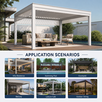 Pergola bioclimatique motorisée en aluminium 3x3m et 3x4m, moderne, écologique, imperméable, avec lames orientables, éclairage LED intégré et stores coupe-vent