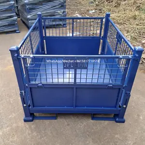 Foldable Industrial Steel High Performance Logistics Warehouse Material Storage Pallet Euro Wire Mesh Grid Box