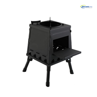 Table d'appoint carrée robuste en fer avec découpes pour brûleurs, pieds trépieds, idéale pour restaurants, poker inclus, portable pour camping en extérieur