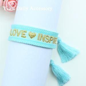 Pulseras con palabras tejidas populares para mujeres <span class=keywords><strong>y</strong></span> niñas, corazón, maestro, <span class=keywords><strong>amor</strong></span>, Sorority, letras griegas bordadas, pulseras tejidas de <span class=keywords><strong>amistad</strong></span> - Product Image 5