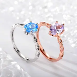 Adjustable Ring14k Rose Gold Antique Sapphire Geometric Iced Out Pinky 925 Sterling Silver Wrap Around Bridal Ring