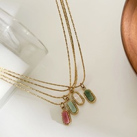 Kalung Liontin Batu Alam Warna-warni Sederhana Modis Laris Manis, Anti Luntur, Berlapis Emas, Bahan Baja Tahan Karat