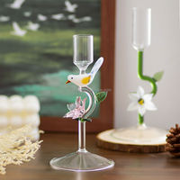Bougeoir en verre borosilicate haut de gamme, rose, motif floral et oiseaux, romantique, idéal pour la décoration intérieure