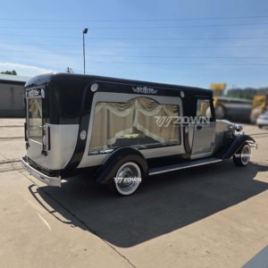 Cercueil électrique classique antique, limousine vintage avec roues à parois blanches pour cérémonie funéraire - Product Image 4