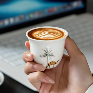 70ml Mini <b>Arabic</b> Ceramic Coffee Cup <b>Set</b> Camel Date Palm Pattern Middle Eastern Kahwa Cup 6/12 Pieces For Home Party Gift - Product Image 4