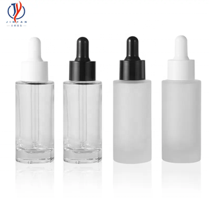 Nuevo Envase <span class=keywords><strong>de</strong></span> Vidrio Transparente <span class=keywords><strong>de</strong></span> 30 ml con Gotero y Tapa <span class=keywords><strong>de</strong></span> Goma Negra y Blanca para Cosméticos, Aceites Esenciales y Alivio - Product Image 1