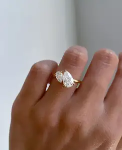 Double Pear Toi et Moi Ring 2CT Lab tumbuh berlian cincin 14K YG berlian pertunangan cincin IGI sertifikat