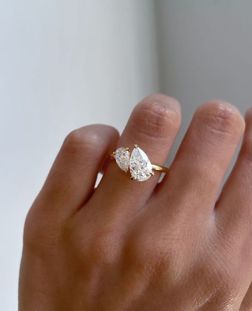 Double Pear Toi Et Moi Ring 2CT Lab Grown Diamond Ring 14K YG Diamond Engagement Ring IGI Certificate