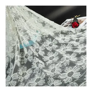 Hot Selling Knitted Sheer Embroidered Lace Tulle Fabric Good Quality Jacquard Girls Embroidered Lace Fabric