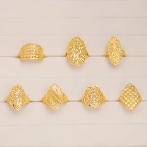 JXX Cincin Kawin, 24K Cincin Pertunangan Berlapis Emas, Perhiasan Cantik Cincin Emas Brilian, Perhiasan Kuningan untuk Hadiah Pribadi