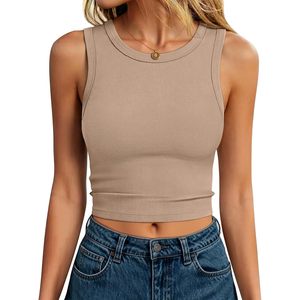 FOXA Débardeur court côtelé pour femme, col montant, sans manches, coupe ajustée, décontracté, basique, vêtements de sport, été 2026 - Product Image 1