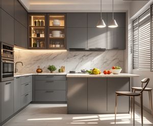 Armoires de cuisine modulaires de luxe sur mesure en MDF gris pour les constructions d'appartements standard - Product Image 6